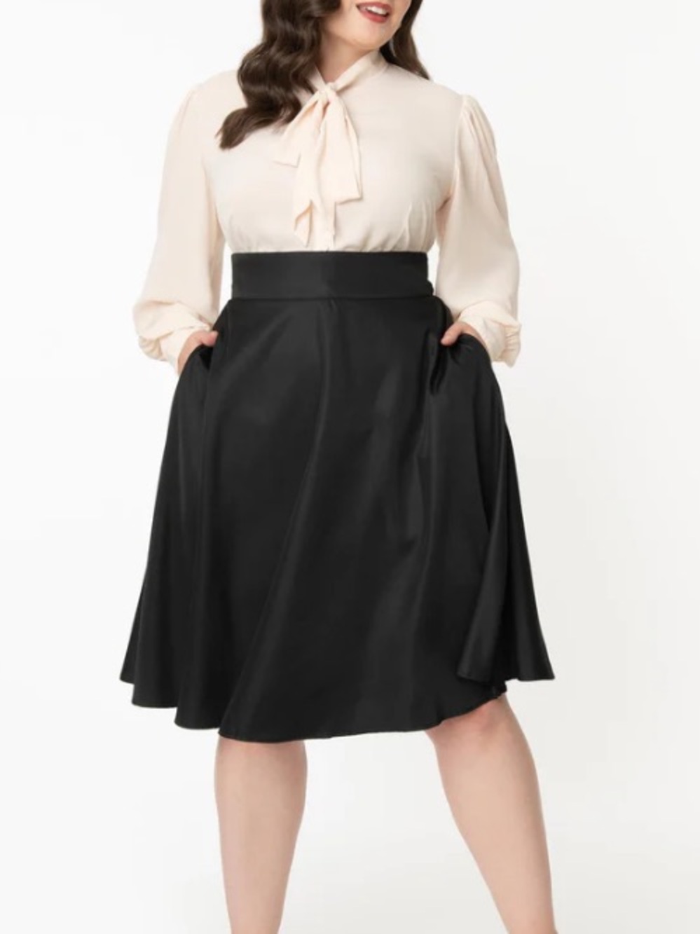 XL Retro style black high waist Vivien swing skirt